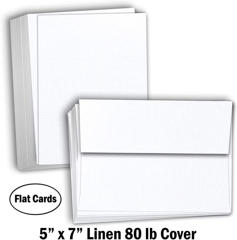 Hamilco White Linen Cards and Envelopes - Flat 5" x 7" Cardstock Paper 80lb Cover 50 Pack - Image 2